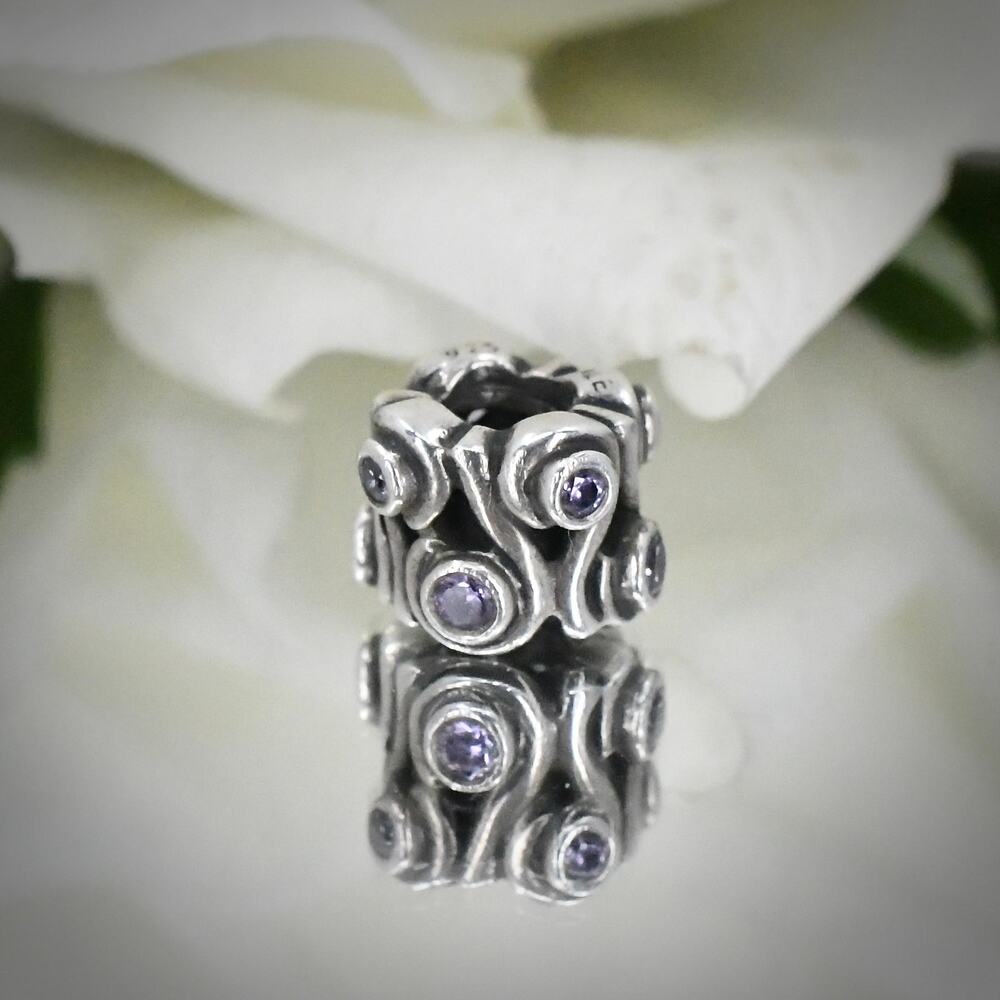 Authentic Pandora 790369 Ocean Wave Amethyst CZ Charm 925 Silver